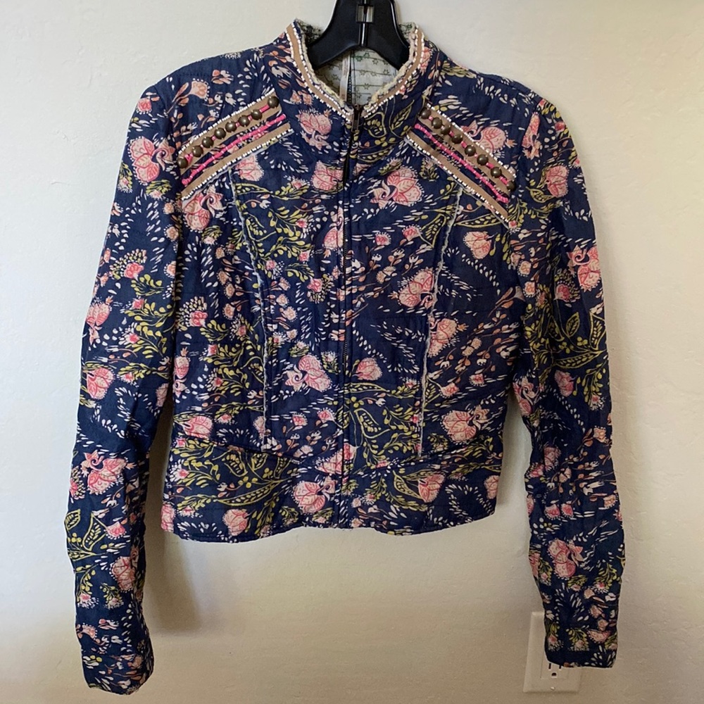 Free People Blue Meadow Floral Quilted Jacket